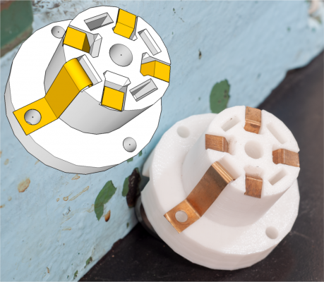 The capacitor socket design and 3D-printed result